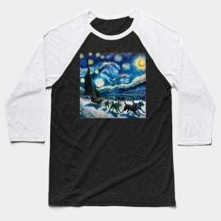 Dog Sled Starry Night - Winter Sports Baseball T-Shirt